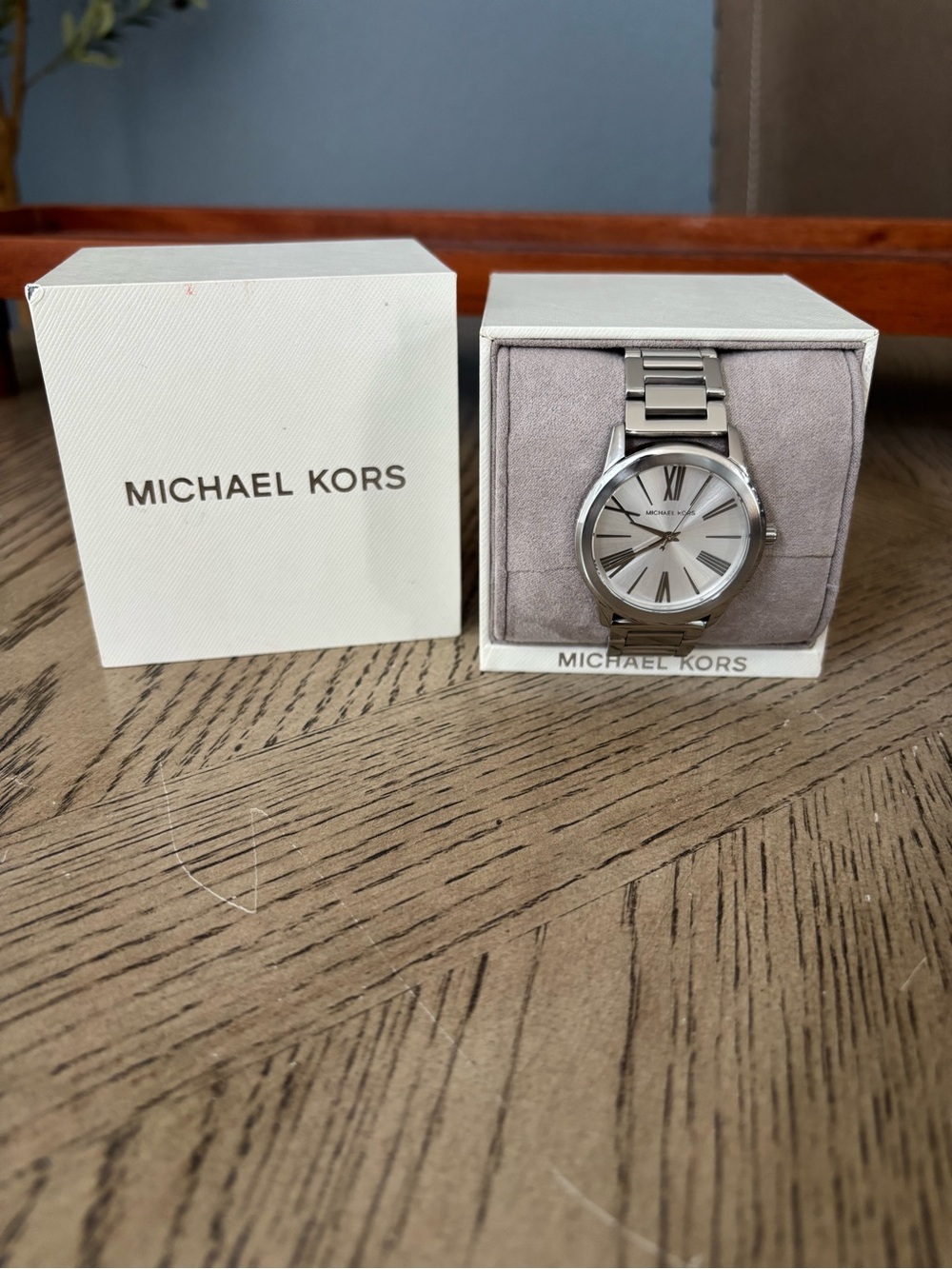 Michael Kors Silver-Tone Roman Numeral Watch with Box-EUC